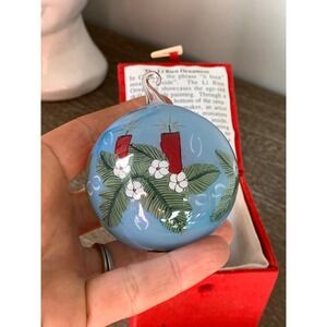 Li Bien Christmas Ornament Hand Painted Inside Glass Blue Red Candle with Box